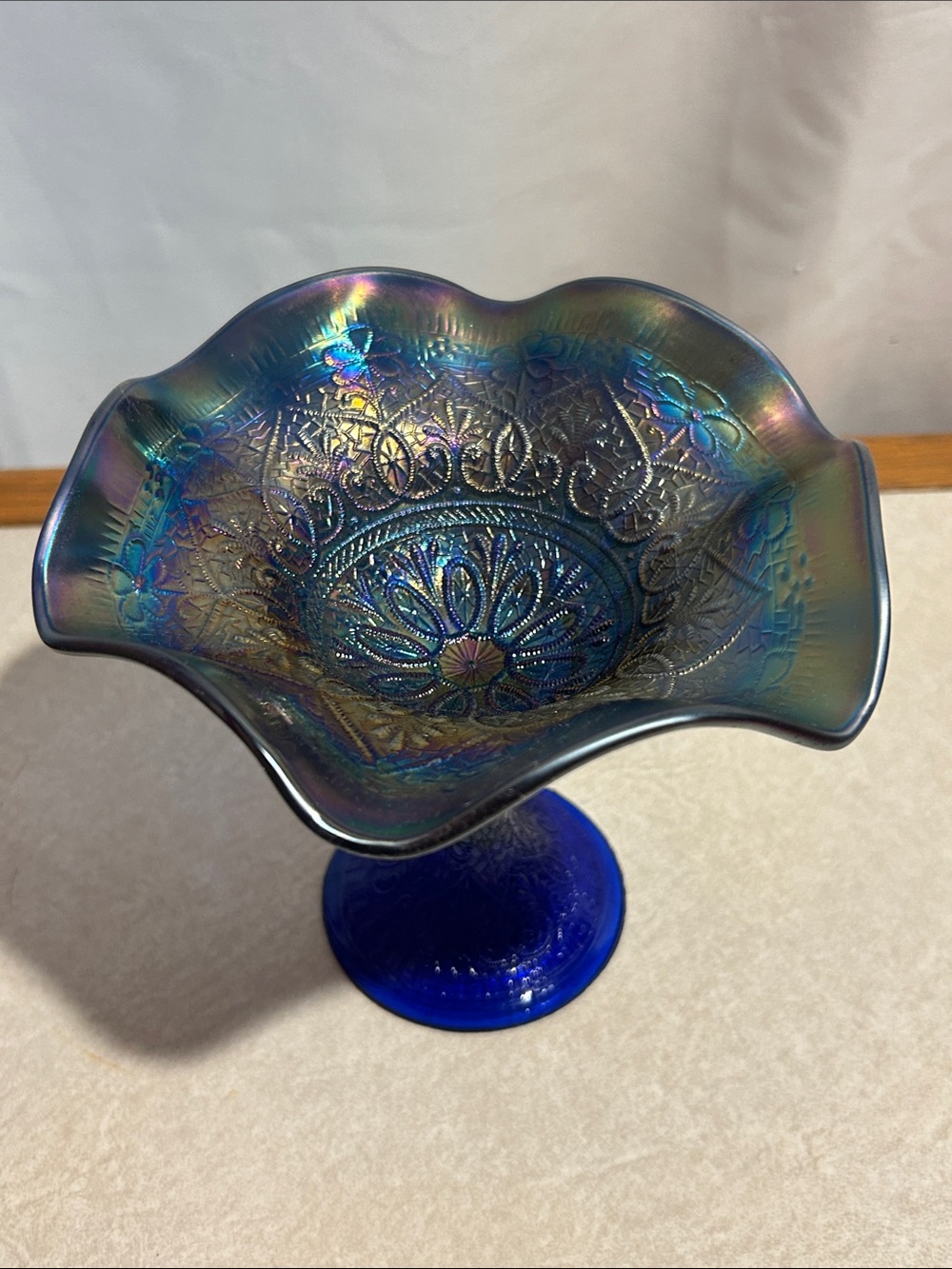 RARE 1911 Fenton Persian Medallion Cobalt Blue Carnival Glass Compote Box